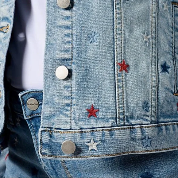 Driftwood Jeans Classic Embroidered Denim Jacket Starry Night Americana Large - Picture 9 of 16